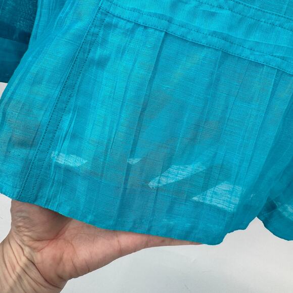 Chico's Blazer Womens Medium Maui Blue Linen Blend Semi Sheer 3/4 Sleeve NEW - Picture 8 of 9